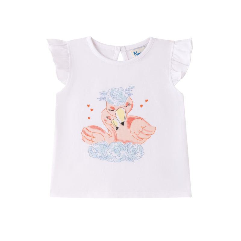 Newness T-shirt Wit Moeder & Kind Flamingo BGV44582