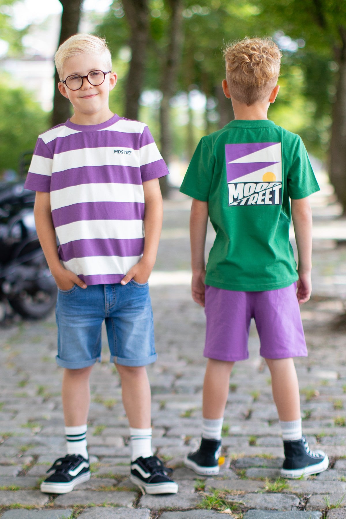 Moodstreet T-shirt Striped Grape M402-6451